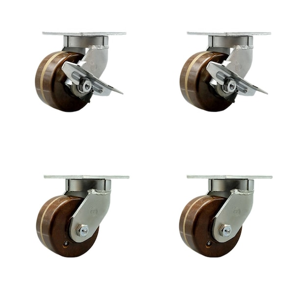 Service Caster 6'' Heavy Duty High Temp Phenolic Caster Set 4 Swivel Locks 2 Brakes, 4PK CRAN-KP92S630-PHRHT-SLB-BSL-2-BSL-2 - main